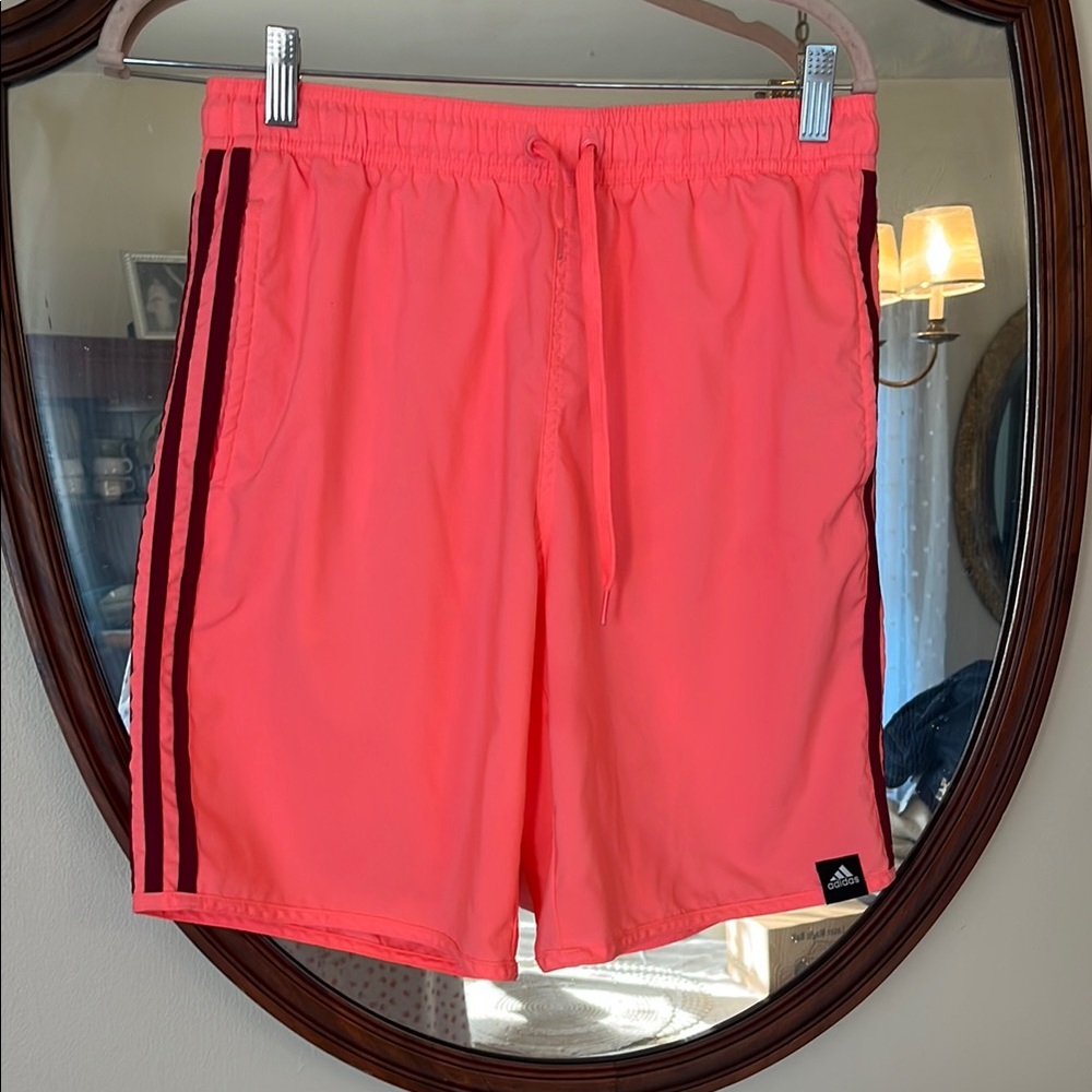 Adidas Coral Sports Shorts with Three Stripes Swim Trunks Medium